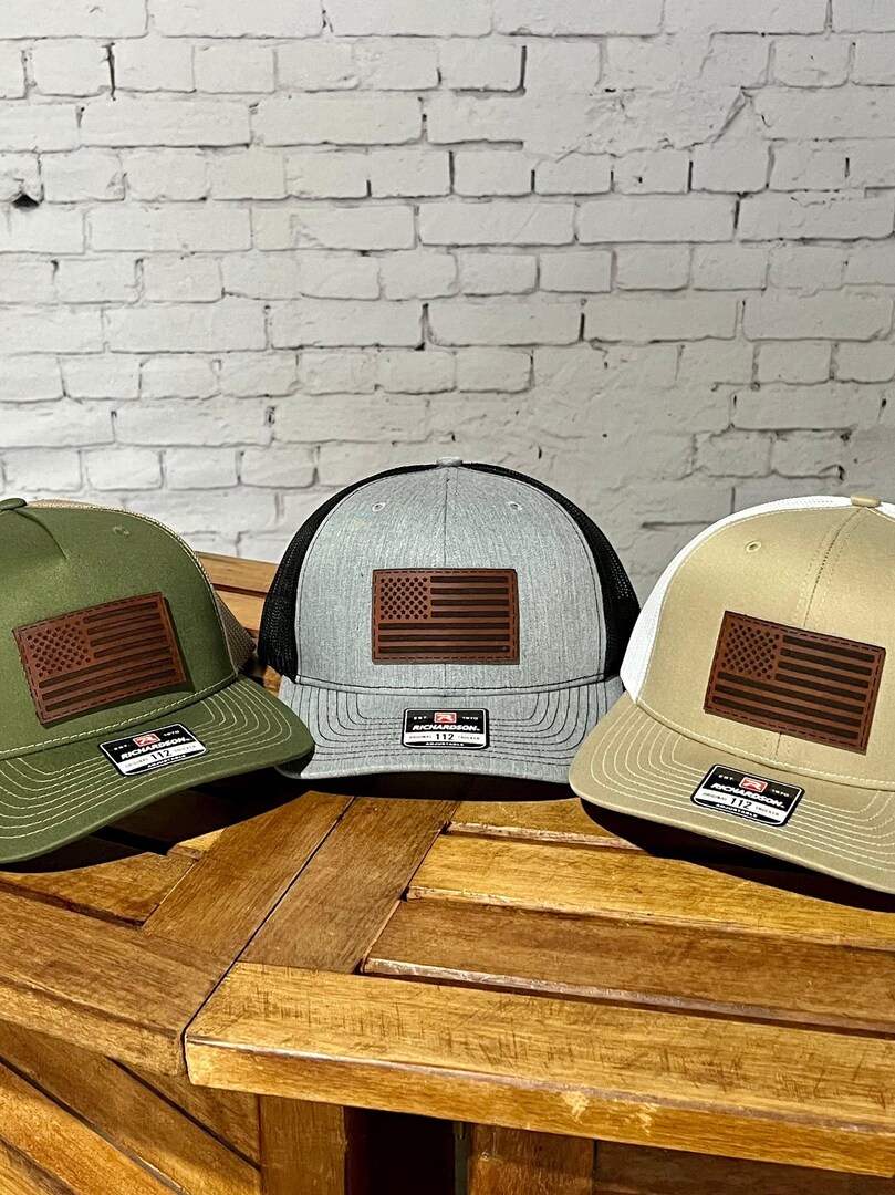 Lineman American Flag Leather Patch Hat - Snapback Trucker Cap, 100+ Colors, Adjustable For Men & Women